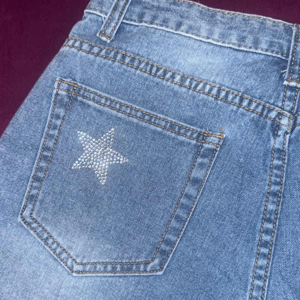 Denim Star-Embellished Women's Shorts Blue Jean Distressed Higheise Cutoff Small - Picture 8 of 11